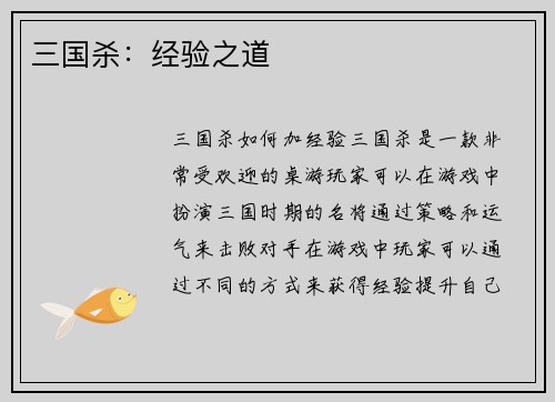 三国杀：经验之道